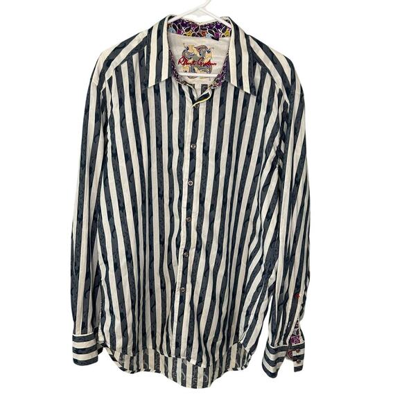 Robert Graham men's 100% cotton blue and white striped cotton size XL - Picture 1 of 12